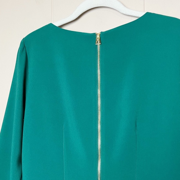 Sail to Sable Green Shift Dress 4 long sleeve mini ruffle cocktail party holiday - Picture 6 of 14